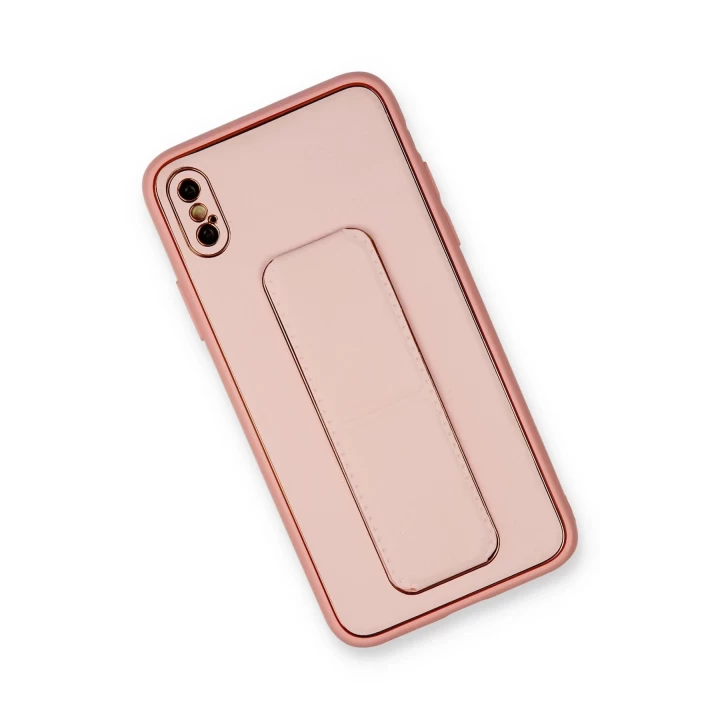 iPhone XS Max Kılıf Coco Deri Standlı Kapak - Pembe
