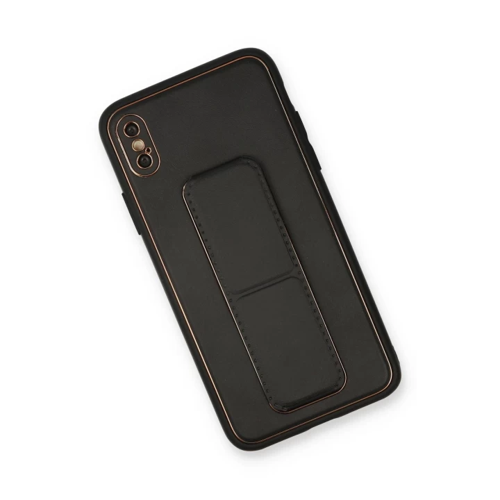 iPhone XS Max Kılıf Coco Deri Standlı Kapak - Siyah