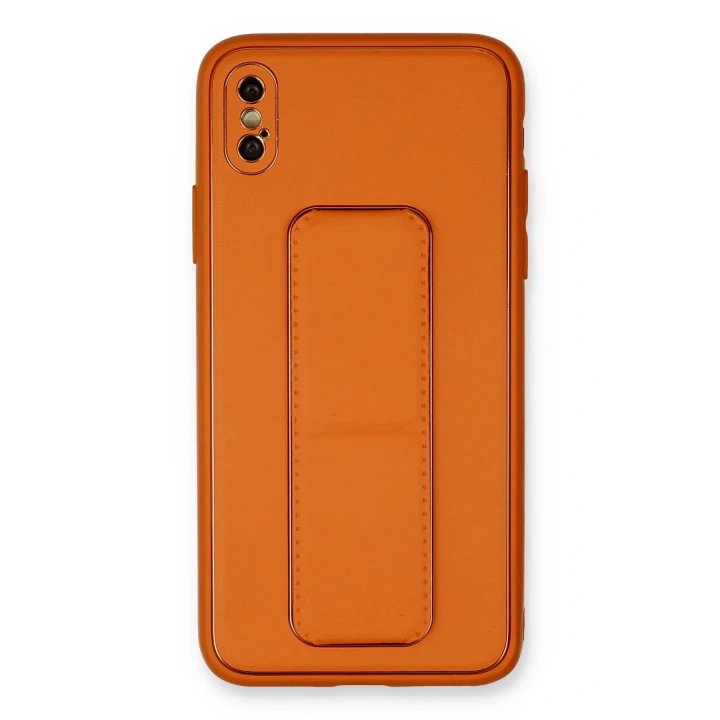 iPhone XS Max Kılıf Coco Deri Standlı Kapak - Turuncu