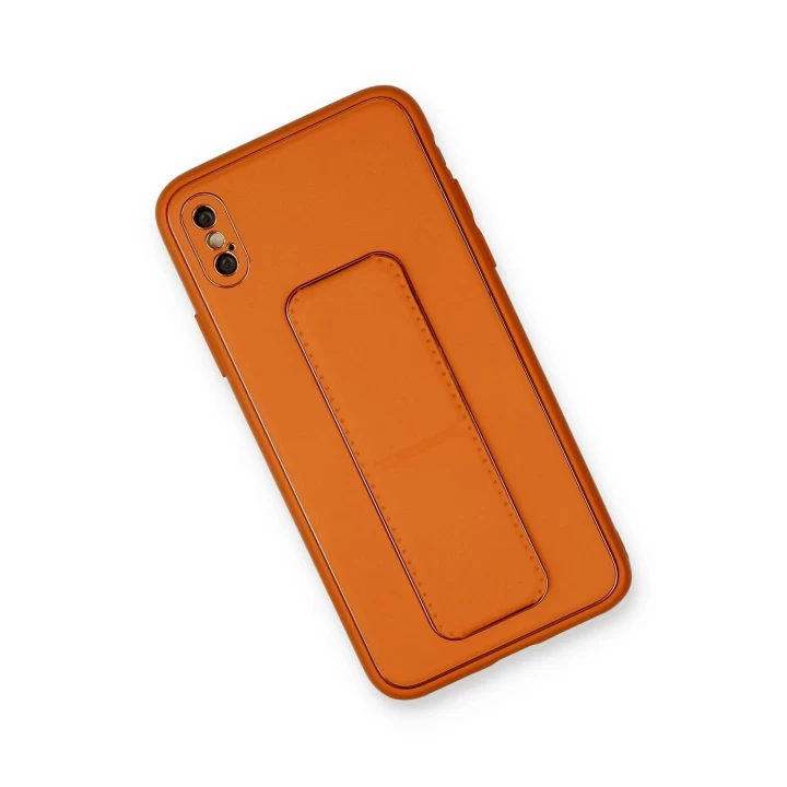 iPhone XS Max Kılıf Coco Deri Standlı Kapak - Turuncu