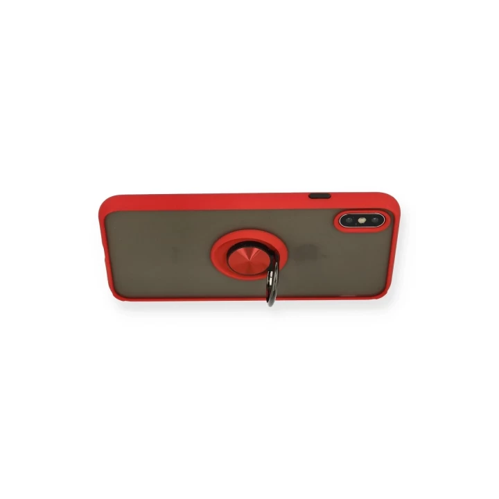 iPhone XS Max Kılıf Montreal Yüzüklü Silikon Kapak - Kırmızı