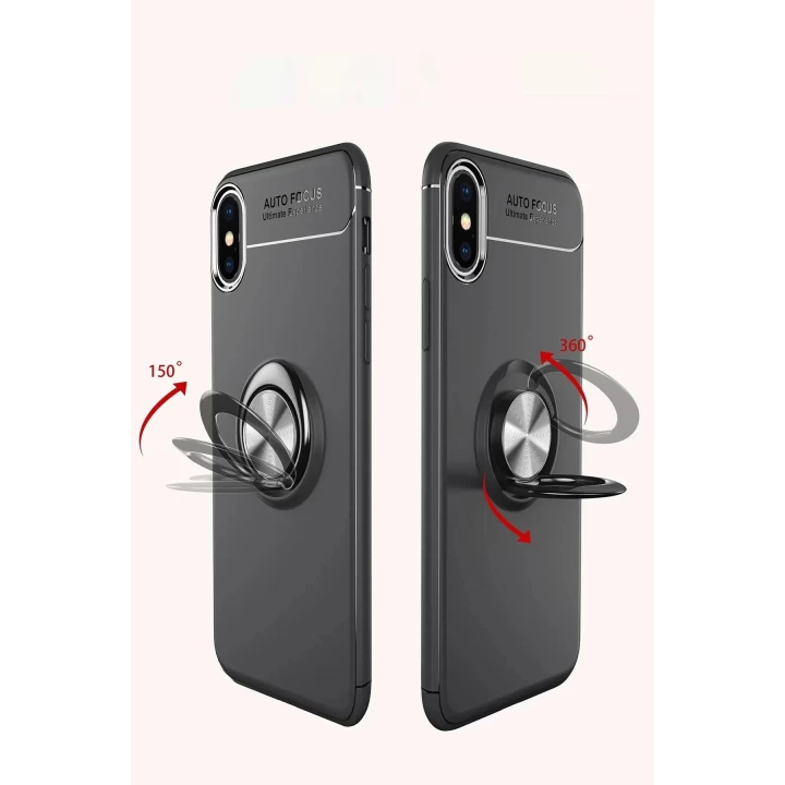 iPhone XS Max Kılıf Range Yüzüklü Silikon - Siyah