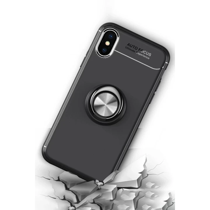 iPhone XS Max Kılıf Range Yüzüklü Silikon - Siyah