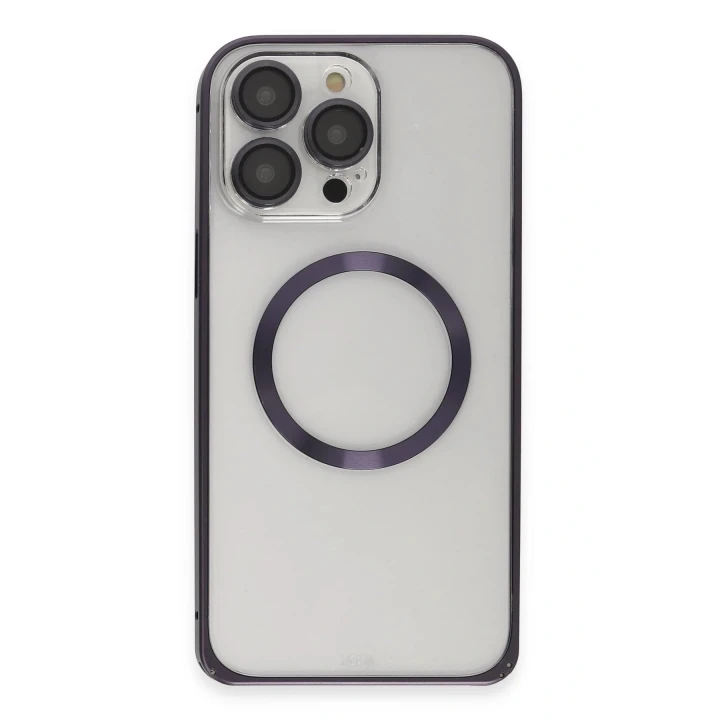 Joko iPhone 14 Pro Kılıf Metal Bumper Magneticsafe Kapak - Derin Mor