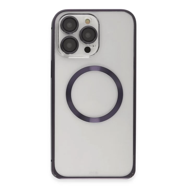 Joko iPhone 14 Pro Max Kılıf Metal Bumper Magneticsafe Kapak - Derin Mor