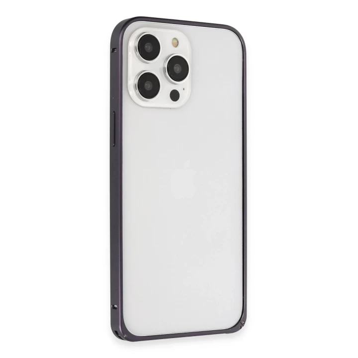 Joko iPhone 14 Pro Max Kılıf Metal Bumper Magneticsafe Kapak - Derin Mor