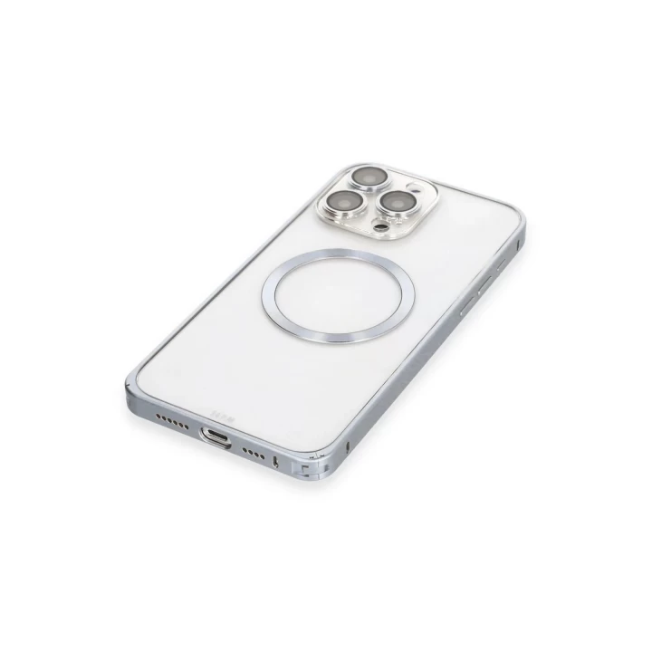 Joko iPhone 15 Pro Max Kılıf Metal Bumper Magneticsafe Kapak - Gri
