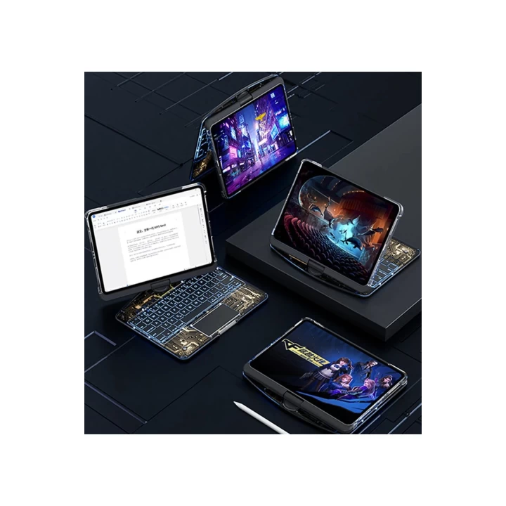 JP11 iPad Pro 11 (2022) Kılıf Vales Dönen Ledli Klavyeli Tablet Kılıfı - Siyah