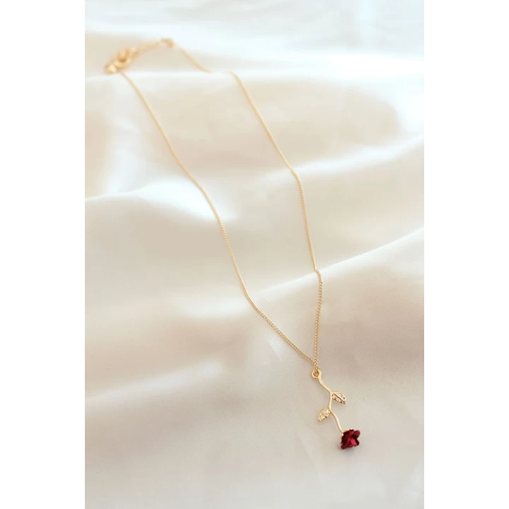 Kırmızı Gül Figürlü Kolye - TJ-BKO6392