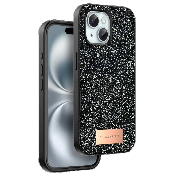Onegif iPhone 15 Plus Bright Simli Kapak - Siyah