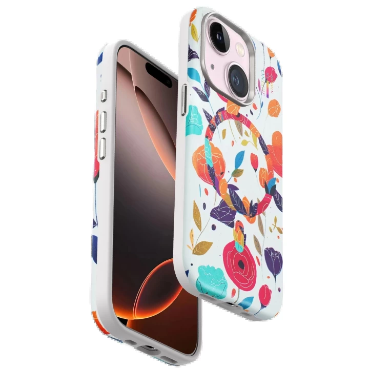 Onegif iPhone 15 Plus Flower Series Magsafe Kapak - Beyaz