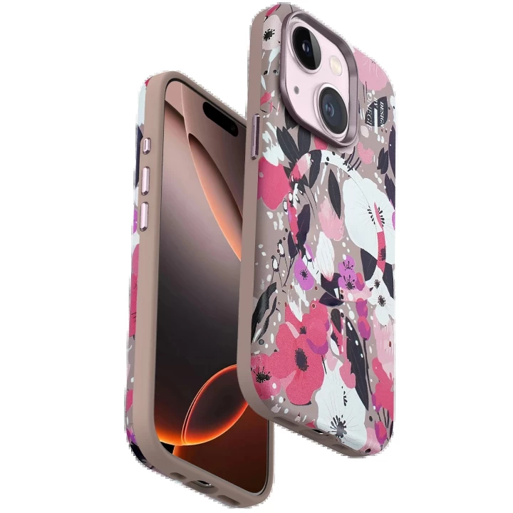 Onegif iPhone 15 Plus Flower Series Magsafe Kapak - Pembe
