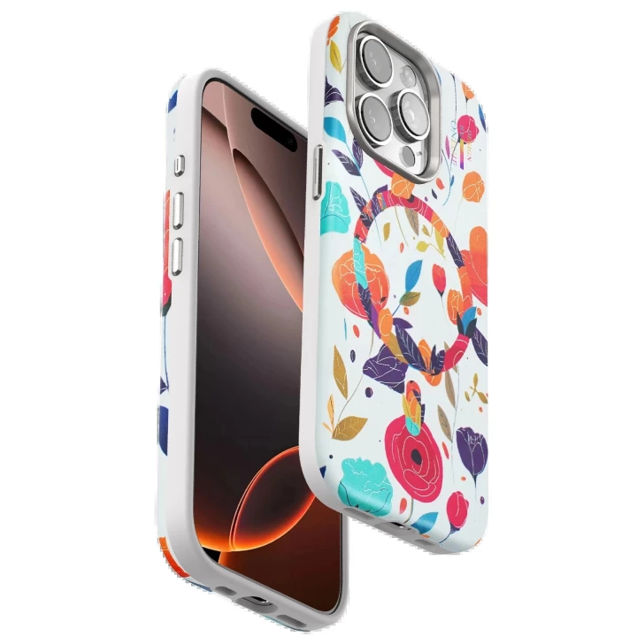 Onegif iPhone 15 Pro Flower Series Magsafe Kapak - Beyaz