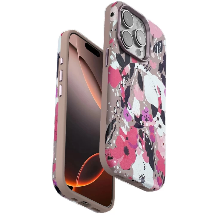 Onegif iPhone 15 Pro Max Flower Series Magsafe Kapak - Pembe