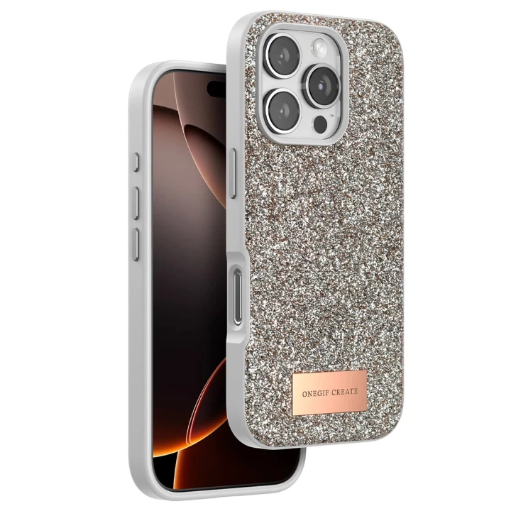 Onegif iPhone 16 Pro Max Bright Simli Kapak - Çöl Titanyum