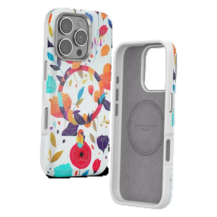 Onegif iPhone 16 Pro Max Flower Series Magsafe Kapak - Beyaz