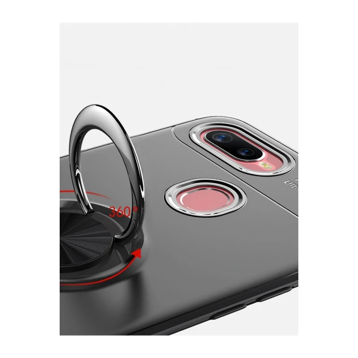 Oppo A12 Kılıf Range Yüzüklü Silikon - Siyah