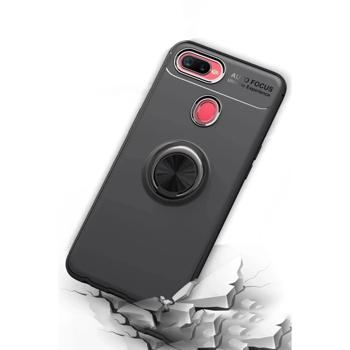 Oppo A12 Kılıf Range Yüzüklü Silikon - Siyah