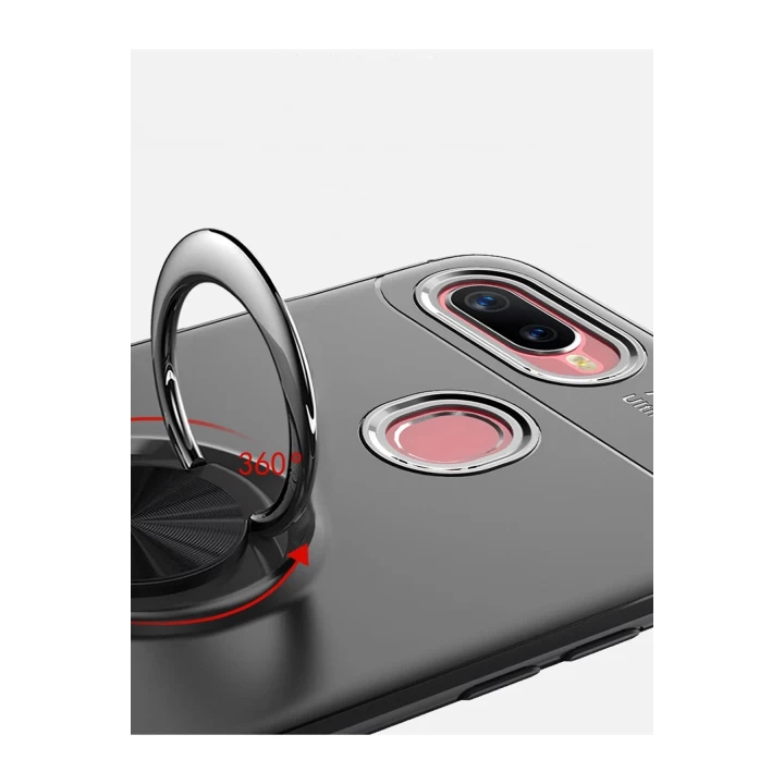 Oppo A12 Kılıf Range Yüzüklü Silikon - Siyah-Kırmızı