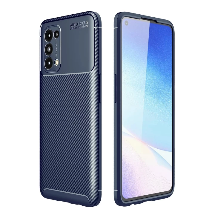Oppo Reno 5 Kılıf Auto Focus Karbon Kapak - Lacivert