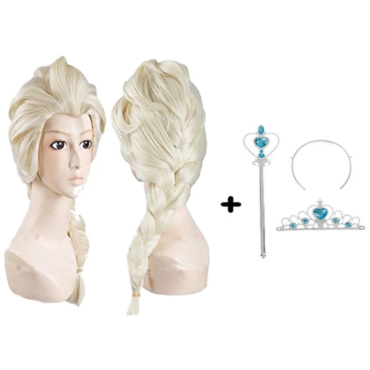 Örgülü Karlar Ülkesi Frozen Elsa Peruğu Tacı ve Sopası Çocuk Boy