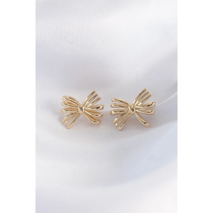 Pirinç Gold Renk Fiyonk Küpe - TJ-BKP8930