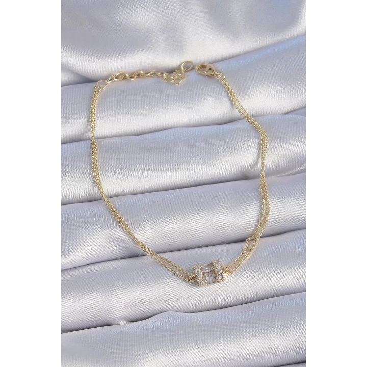 Pirinç Gold Renk Kare Zirkon Taşlı Kadın Bileklik - TJ-BB6404