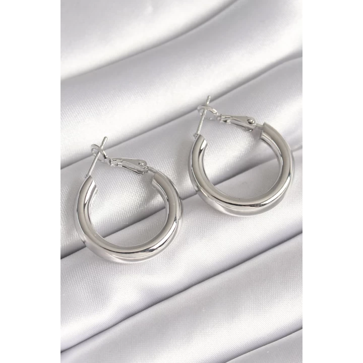 Pirinç Gümüş Renk Halka Model Kadın Küpe - TJ-BKP8713