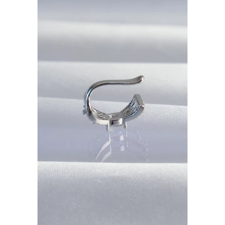 Pirinç Gümüş Renk Zirkon Taş Kaplama Earcuff Küpe - TJ-BKP9336