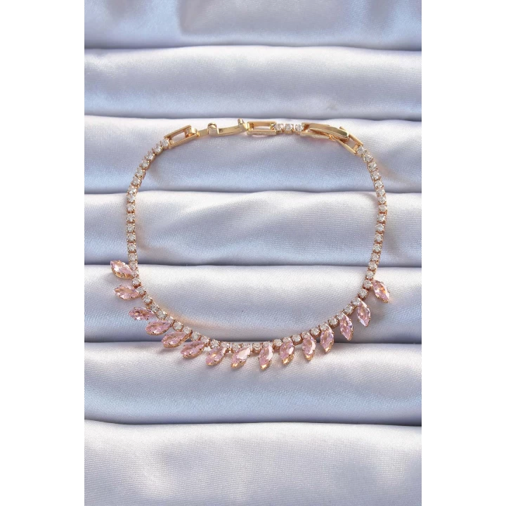 Pirinç Vip Seri Altın Renk Pembe Zirkon Taşlı Bileklik - TJ-BB6325