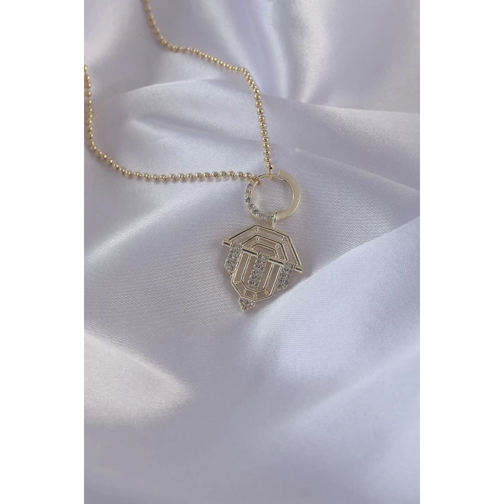 Pirinç Zirkon Taşlı Gold Renk Oval Detaylı Serenay Kolyesi - TJ-BKO8838