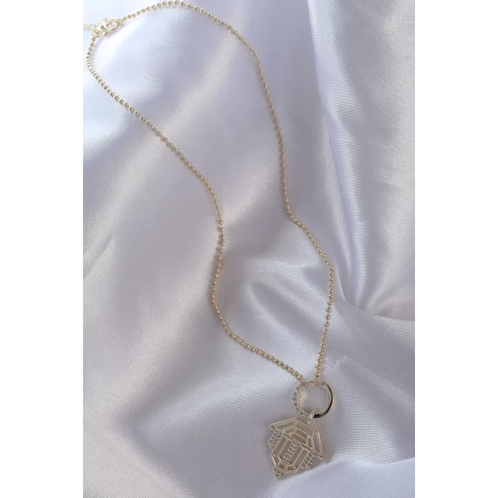 Pirinç Zirkon Taşlı Gold Renk Oval Detaylı Serenay Kolyesi - TJ-BKO8838