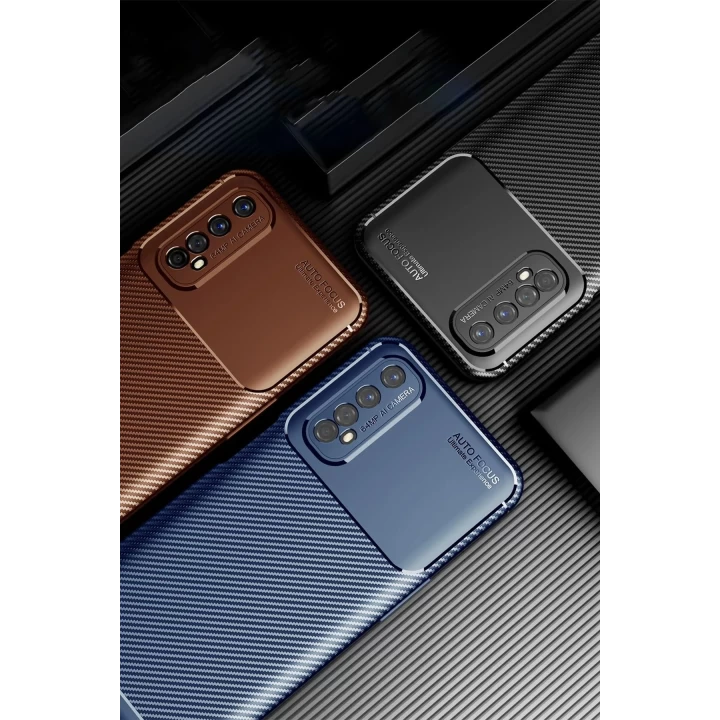 Realme 7 Kılıf Auto Focus Karbon Kapak - Siyah