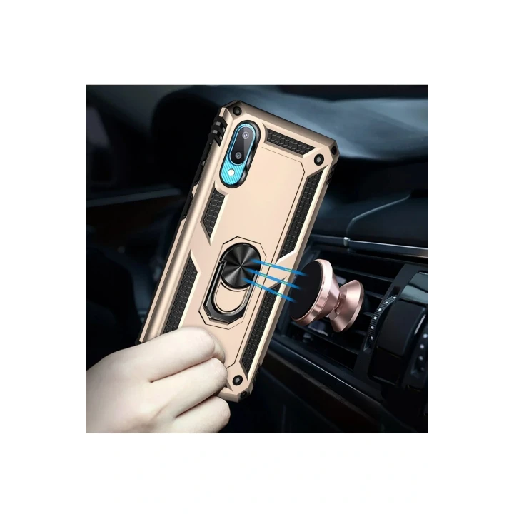Samsung Galaxy A02 Kılıf Sofya Yüzüklü Silikon Kapak - Gold