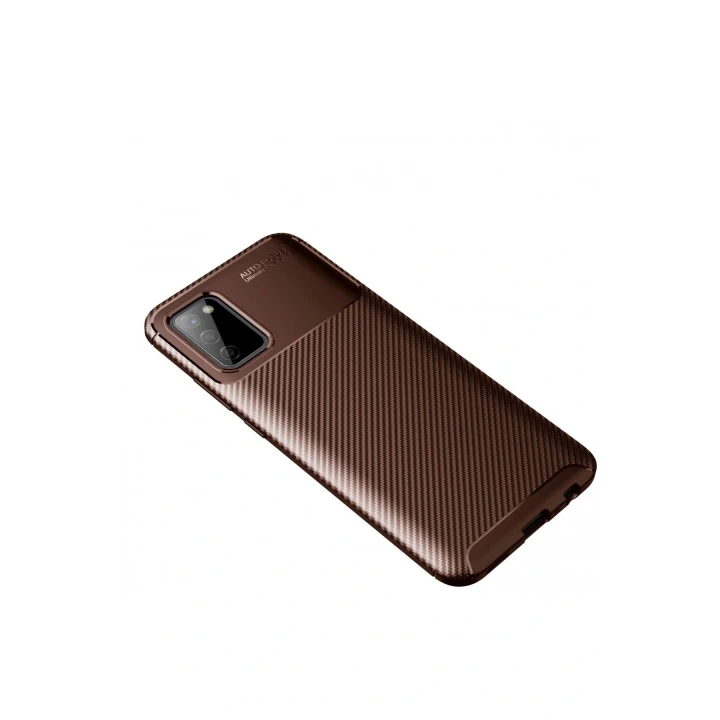 Samsung Galaxy A02S Kılıf Auto Focus Karbon Kapak - Kahverengi