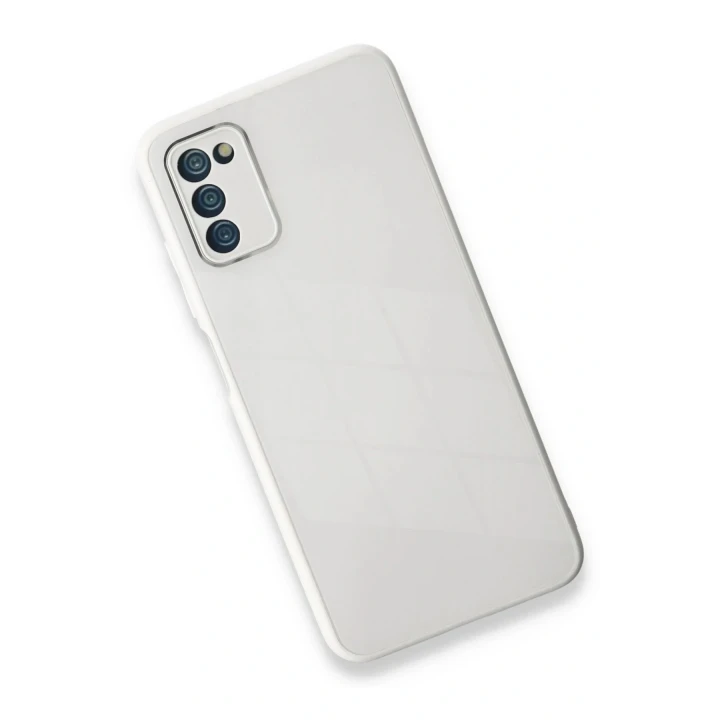 Samsung Galaxy A03S Kılıf Glass Kapak - Beyaz