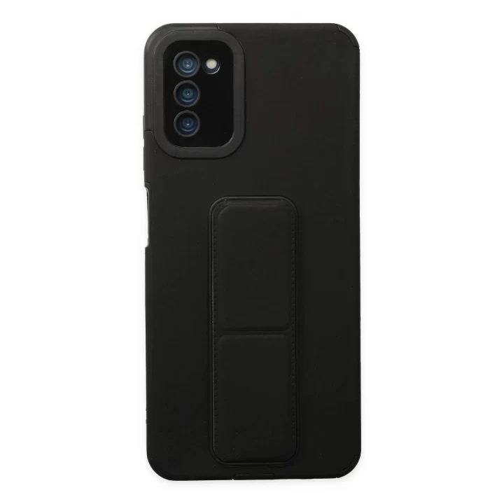 Samsung Galaxy A03S Kılıf Mega Standlı Silikon - Siyah