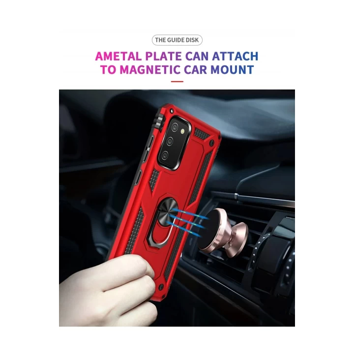 Samsung Galaxy A03S Kılıf Sofya Yüzüklü Silikon Kapak - Kırmızı