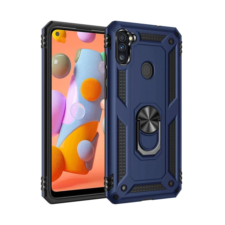 Samsung Galaxy A11 Kılıf Sofya Yüzüklü Silikon Kapak - Lacivert