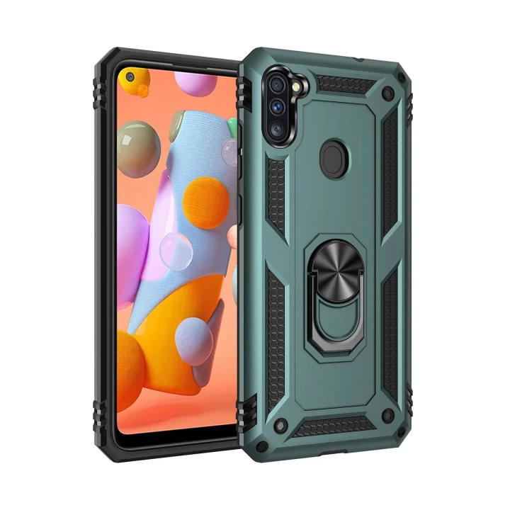 Samsung Galaxy A11 Kılıf Sofya Yüzüklü Silikon Kapak - Yeşil