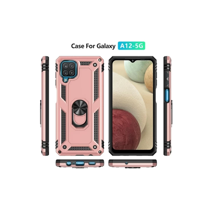 Samsung Galaxy A12 Kılıf Sofya Yüzüklü Silikon Kapak - Rose