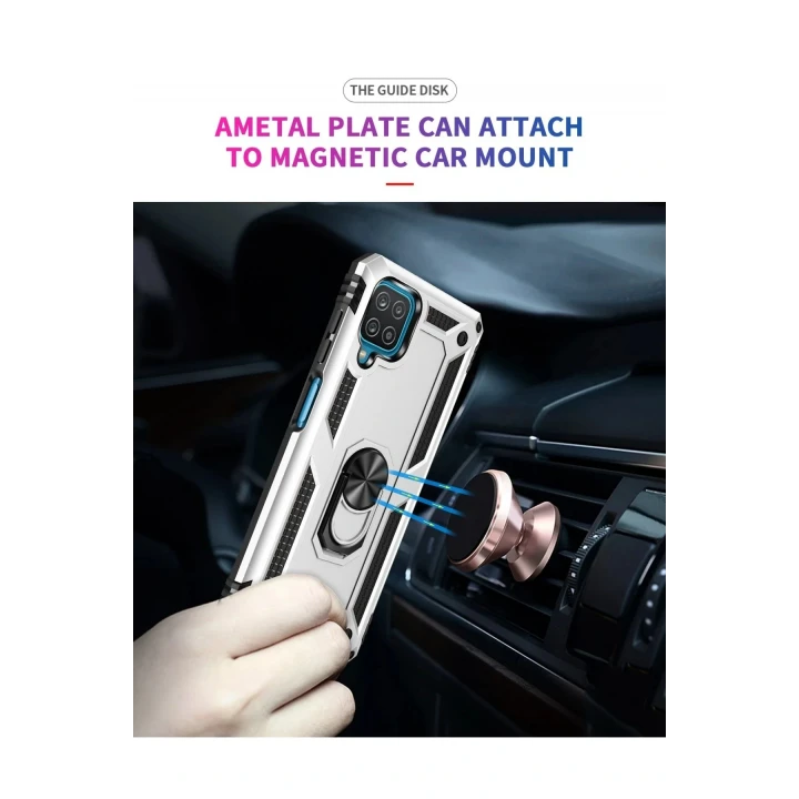 Samsung Galaxy A22 Kılıf Sofya Yüzüklü Silikon Kapak - Gümüş