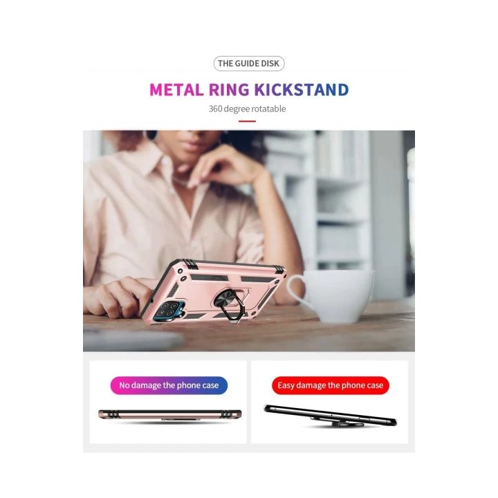 Samsung Galaxy A22 Kılıf Sofya Yüzüklü Silikon Kapak - Rose