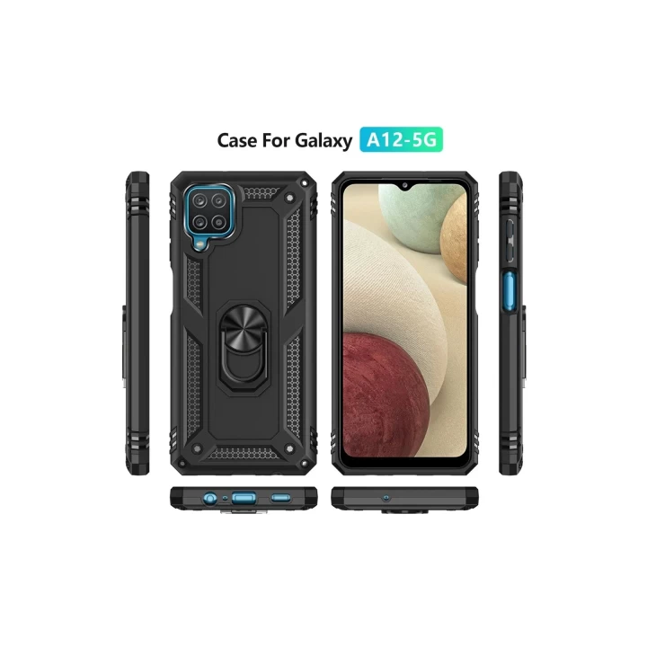 Samsung Galaxy A22 Kılıf Sofya Yüzüklü Silikon Kapak - Siyah