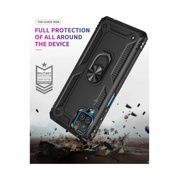 Samsung Galaxy A22 Kılıf Sofya Yüzüklü Silikon Kapak - Siyah