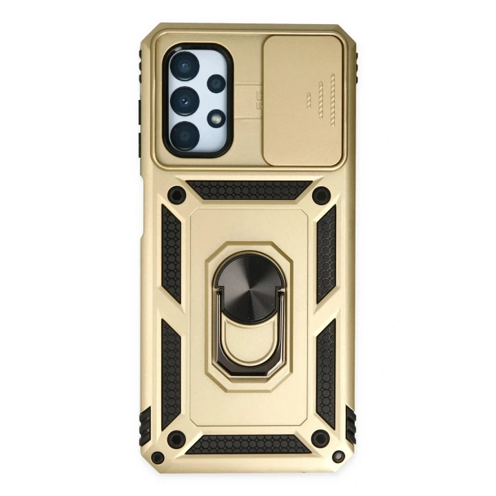 Samsung Galaxy A23 4G Kılıf Pars Lens Yüzüklü Silikon - Gold