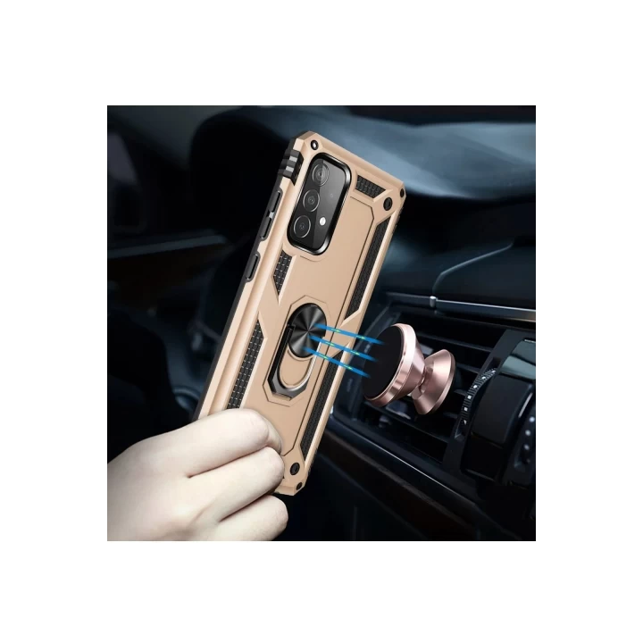 Samsung Galaxy A52 Kılıf Sofya Yüzüklü Silikon Kapak - Gold