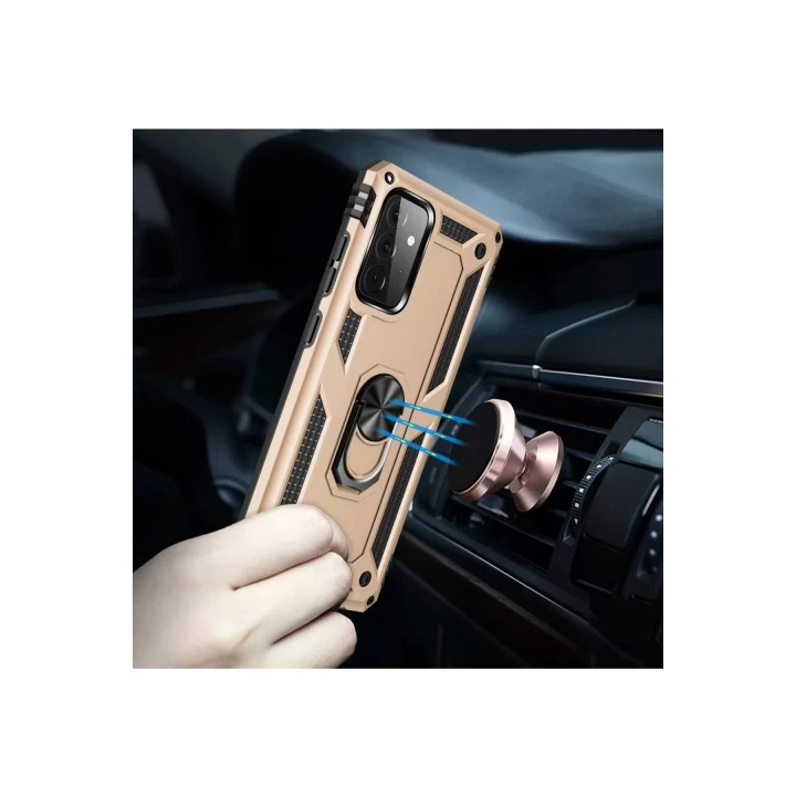 Samsung Galaxy A72 Kılıf Sofya Yüzüklü Silikon Kapak - Gold
