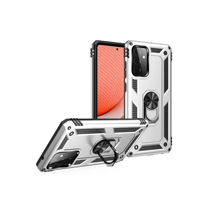 Samsung Galaxy A72 Kılıf Sofya Yüzüklü Silikon Kapak - Gümüş