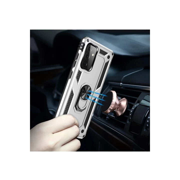 Samsung Galaxy A72 Kılıf Sofya Yüzüklü Silikon Kapak - Gümüş